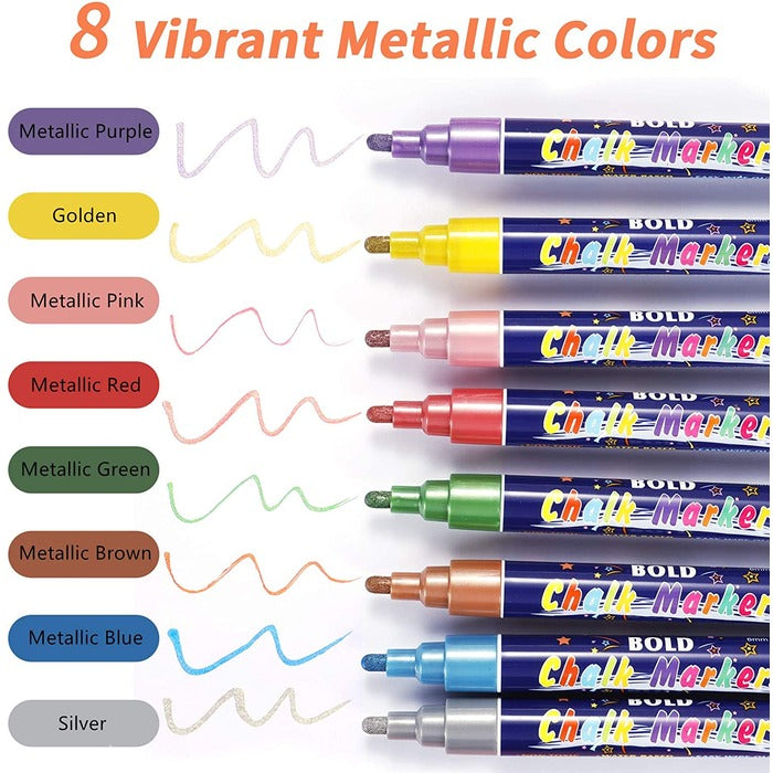 8 Metallic Colors Bold Chalk Dual Tip Liquid Marker Pen – TBC the